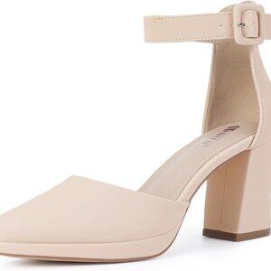 Women’s Faux Leather Chunky Block Heels 3.15in Platform Dress Shoes for Weddings
